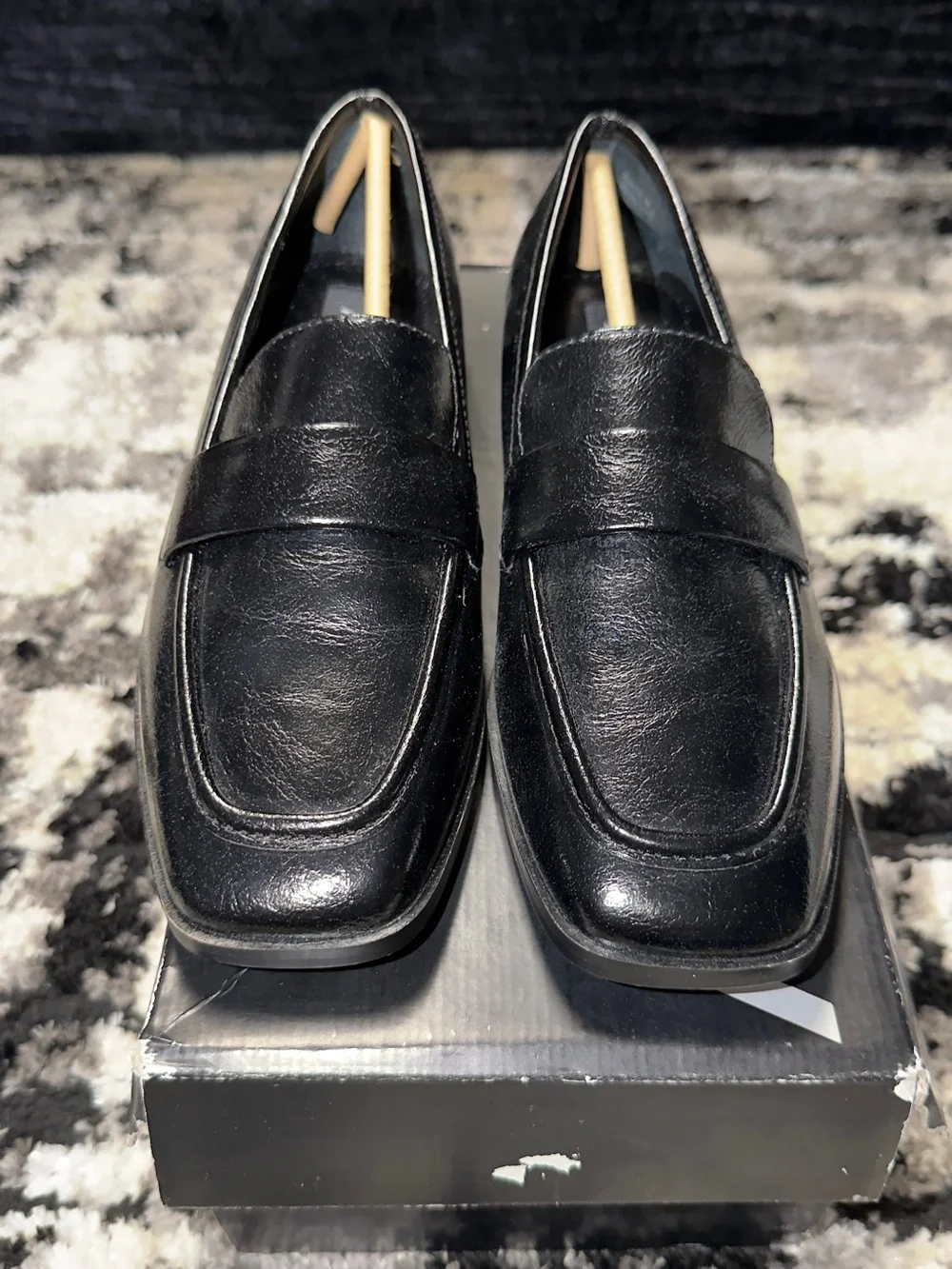 Aqua Black Leather Women’s Penny Loafers